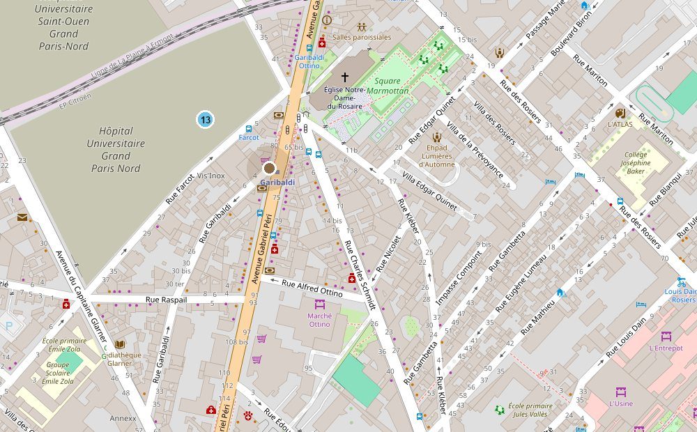 Plan du quartier : le 14 rue Charles Schmidt et la station Garibaldi